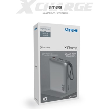 Simex 20.000 mAh 22,5W/PD Hızlı Şarj Kendinden Kablolu ve Fiyatı