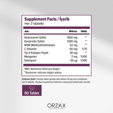 Orzax Cosakondrin Plus 60 Tablet Fiyatı - Taksit Seçenekleri