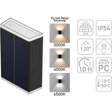 Ack AG60-19801 IP54 Çift Yönlü Solar LED Bahçe Duvar Apliği Fiyatı