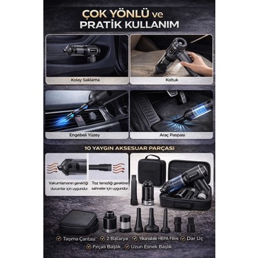 Kılıforyum 20000PA Şarjlı Araç Içi Süpürge Çift Batarya Fiyatı