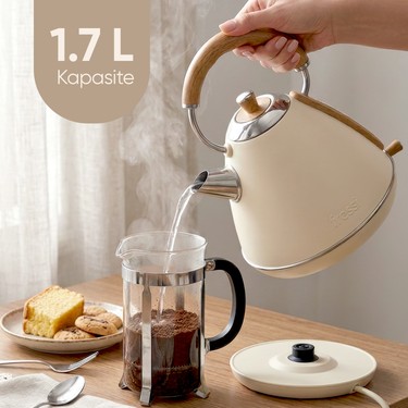 Fressi Retro Mavera 1,7 Litre Ahşap Kulp Detaylı Kettle Su Fiyatı