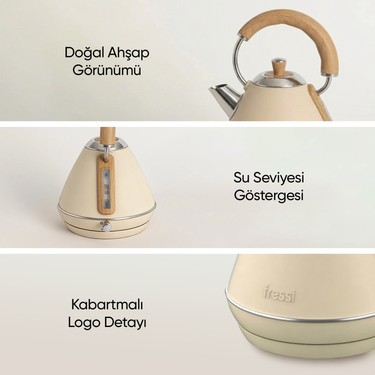 kettle姫！ Fressi Retro Mavera 1,7 Litre Ahşap Kulp Detaylı Kettle Su Fiyatı