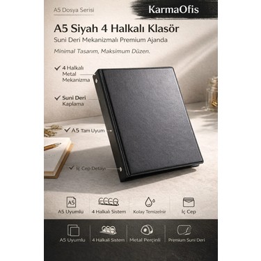 Karmaofis A5 4 Halkalı Siyah Klasör – Suni Deri Ajanda & Fiyatı