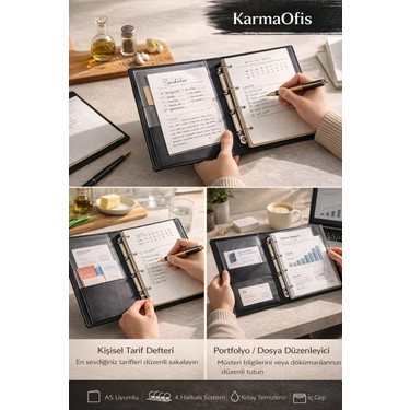 Karmaofis A5 4 Halkalı Siyah Klasör – Suni Deri Ajanda & Fiyatı