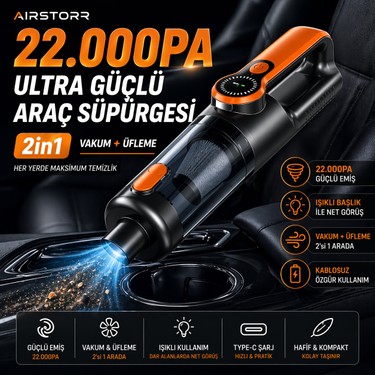 Airstorr 6 Başlıklı 22.000PA Kablosuz Araç Süpürgesi Vakum Fiyatı