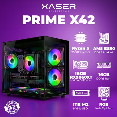 Xaser Prime X42 Ryzen 5 7500F 16GB Ddr5 Ram 1tb M.2 Nvme SSD Fiyatı