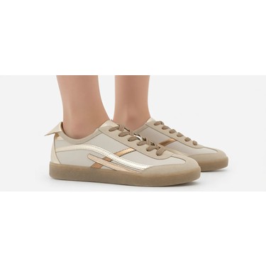 Marjin Kadın Sneaker Bağcıklı Spor Ayakkabı Altın Poliüretan Fiyatı