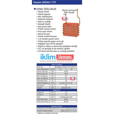Daxom Ukdax 11 Lt LPG Tüplü Hermetik Şofben 11 lt/dk Su Fiyatı
