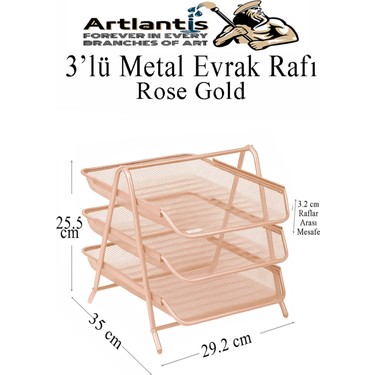 Artlantis 3'lü Metal Evrak Rafı Rose Gold 1 Paket Masa Üstü Fiyatı