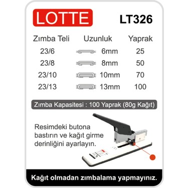 Lotte Zımba Makinesi Arşiv Tipi 100 Yaprak Metal Gövde ile Fiyatı