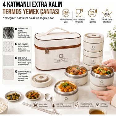 Neomi 4'lü Lunch Box Isı Yalıtımlı Yemek Termosu Seti Fiyatı