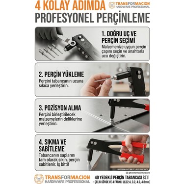 Transformacion Profesyonel Perçin Tabancası Seti - 40 Fiyatı