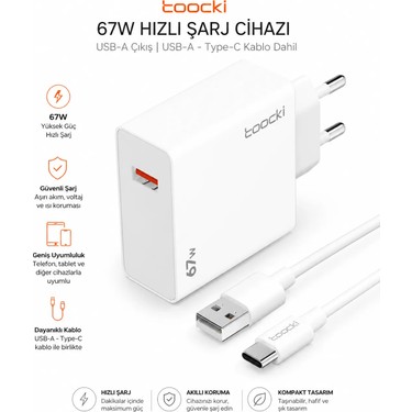 チャッピー Toocki 67W USB Süper Hızlı Şarj Güç Adaptörü 6A Tip-C Kablo Fiyatı