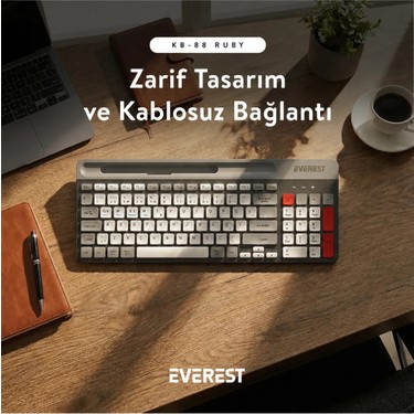 Everest Kb-88 Ruby Siyah-Gri Kablosuz 2.4g + Bluetooth Bt1 Fiyatı