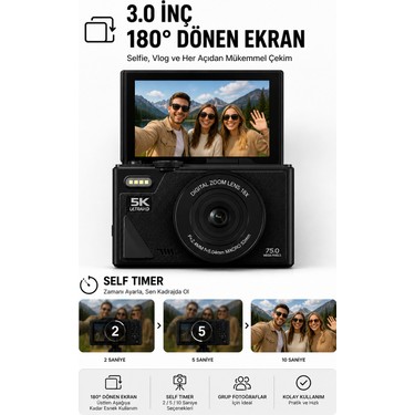 Seyutech 5K Dijital Video Kamera 75 MP 18X Zoom Flaşlı Fiyatı