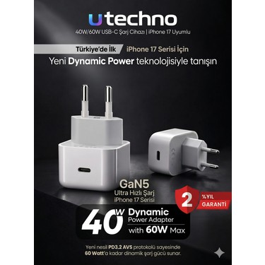 utechno iPhone 17 Pro Max ve Plus Uyumlu 40W GaN5 Dynamic Fiyatı