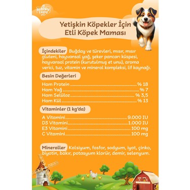 Happy Farm Yetişkin Köpek Maması Kuzu Etli 15 kg Tam ve Fiyatı