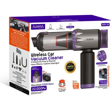 Auhma Ahv-29 Kablosuz Araç Süpürgesi 220W 22000PA Güçlü Fiyatı