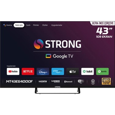 Strong MT43EG4000F 43'' 109CM Ekran Full HD Smart TV Google Fiyatı