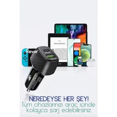 Te-Dos 38W Çift Portlu Karbon Tasarım Hızlı Araç Şarj Cihazı Fiyatı