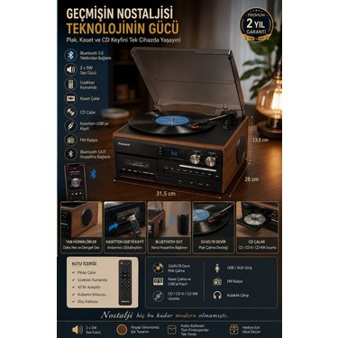 Dosound TR-17S Ahşap Çok Fonksiyonlu Pikap Müzik Sistemi Fiyatı