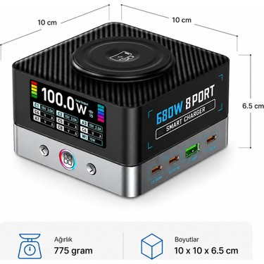 UltraTekno WLX-R8A 680W Gan 8 Port Pd 3.1 Hızlı Şarj Fiyatı