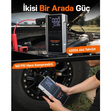 Wolfbox 4000A Marş Yardımı 24000mAh Powerbank 160 PSI Fiyatı