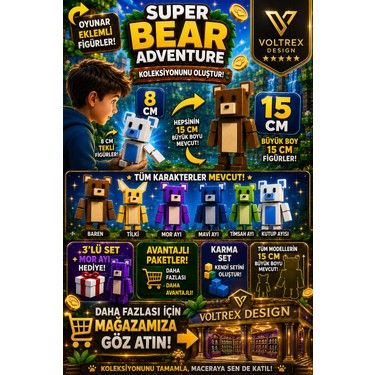 Voltrex Design Super Bear Adventure Oyuncak 3'lü Set + Mor Fiyatı