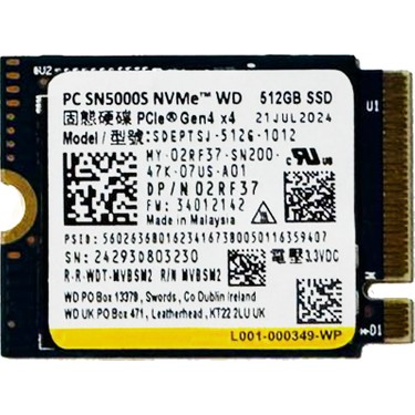 Wd SN5000S 512GB 5500/4000MB/S 22X30 M.2 Nvme SSD Pcıe Fiyatı