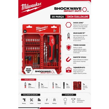 Milwaukee Shockwave Köşe Adaptörlü Tığ ve Bits Uç Seti 35 Fiyatı