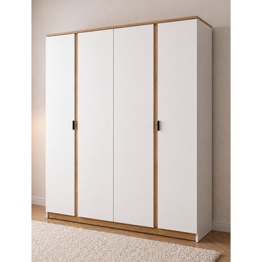 Noiss Home Decor Asel 4 Kapaklı Beyaz Gardırop Geniş Fiyatı