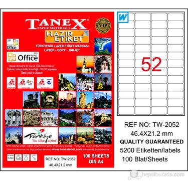 Tanex TW-2052 46,4x21,2 mm Laser Etiket 100 Ad. Fiyatı