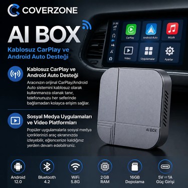 CoverZone Kablosuz Carplay AI Box 2GB RAM 16GB Hafıza Plug & Fiyatı