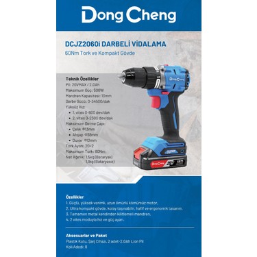 Dongcheng DCJZ-2060i 20V 2Ah Darbeli Vidalama 60nm Hafif ve Fiyatı