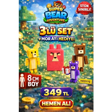 Voltrex Design Super Bear Adventure Oyuncak 3'lü Set + Mor Fiyatı