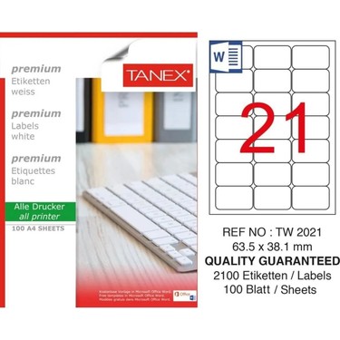 Tanex 100 Adet 63,5x38,1 mm Lazer Etiket Beyaz Renk ile Ofis Fiyatı