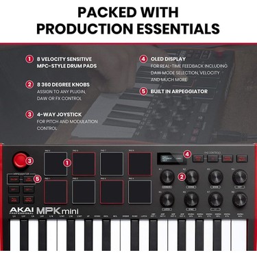 AKAI MPKMINI 3 Midi Klavye Siyah-Beyaz Renk Seçeneği ile Fiyatı