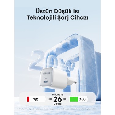 アンカー Anker Zolo 20W Şarj Cihazı, USB-C, Gelişmiş Sıcaklık Fiyatı