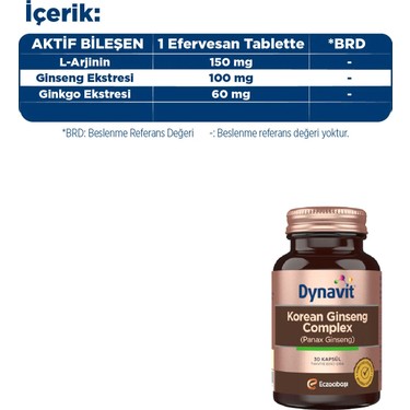 Dynavit Korean Ginseng & L-Carnitine Guarana 30 Kapsül ve 30 Fiyatı