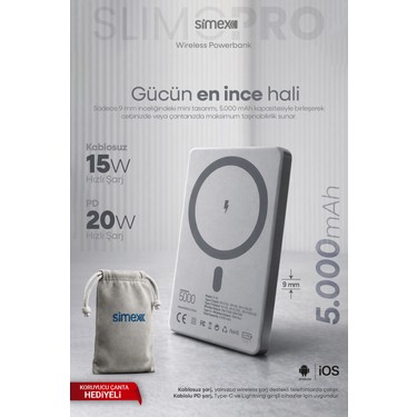 Simex iPhone uyumlu 5000mAh MagSafe 20W Kablosuz Powerbank Fiyatı