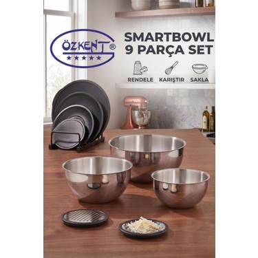 ÖZKENT Smartbowl 9 Parça Paslanmaz Rendeli Karıştırma ve Fiyatı