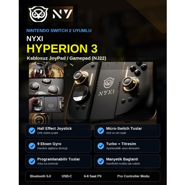 Nyxı Hyperion 3 Joypad Switch 2 Uyumlu Hall Effect Drift Fiyatı