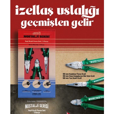 İzeltaş Yeşil Kraft Nostalji Pense Seti 3 Parça - Fiyatı