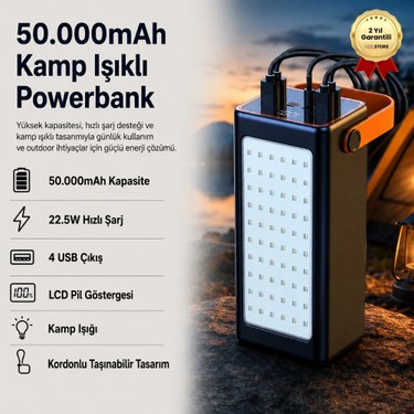 Hzl 50.000mAh 22.5W Hızlı Şarj, 4 USB Çıkışlı, LCD Fiyatı
