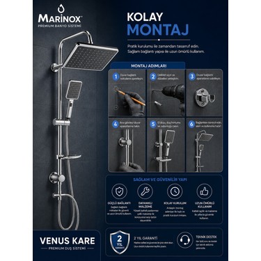 Marinox Venus Kare Krom Yağmur Duş Seti Tepe Duşlu El Duşlu Fiyatı