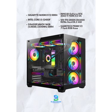 【LEDゲーミングPC】i5-12400F RTX3060ti OEM Rtx 3060 Ti 8gb Gaming Pc | I5 12400F | 16GB Ram | 1tb Fiyatı