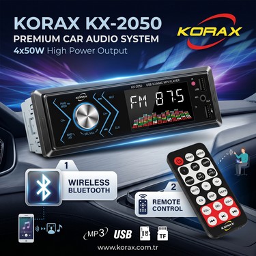 Korax KX-2050 Spektrum Ekranlı Bluetooth Oto Teyp · Mosfet Fiyatı