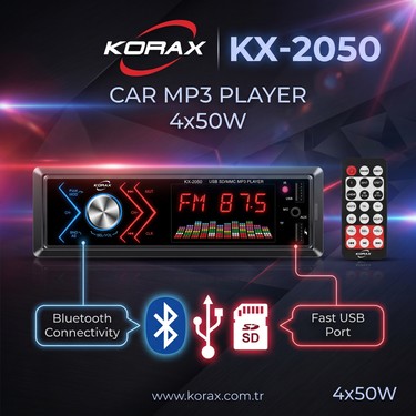 Korax KX-2050 Spektrum Ekranlı Bluetooth Oto Teyp · Mosfet Fiyatı