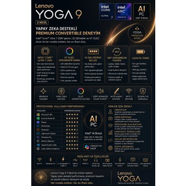 Lenovo Yoga 9 Core Ultra 7 258V 32GB Ram 256GB SSD 14 Fiyatı