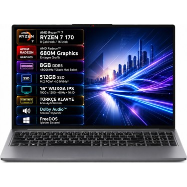 本体 Lenovo IdeaPad Slim 3 16ARP10 Lenovo Ideapad Slim 3 16ARP10 83K800DKTR Amd Ryzen 7-170 8gb Fiyatı